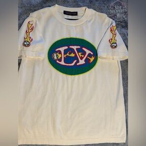 Louis Vuitton Green and White Short Sleeve Tee with Peace Design